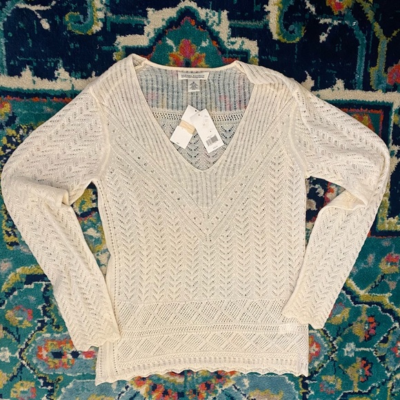 Banana Republic Crochet Knit Sweater Extra Fine Italian Merino Wool - Picture 3 of 7